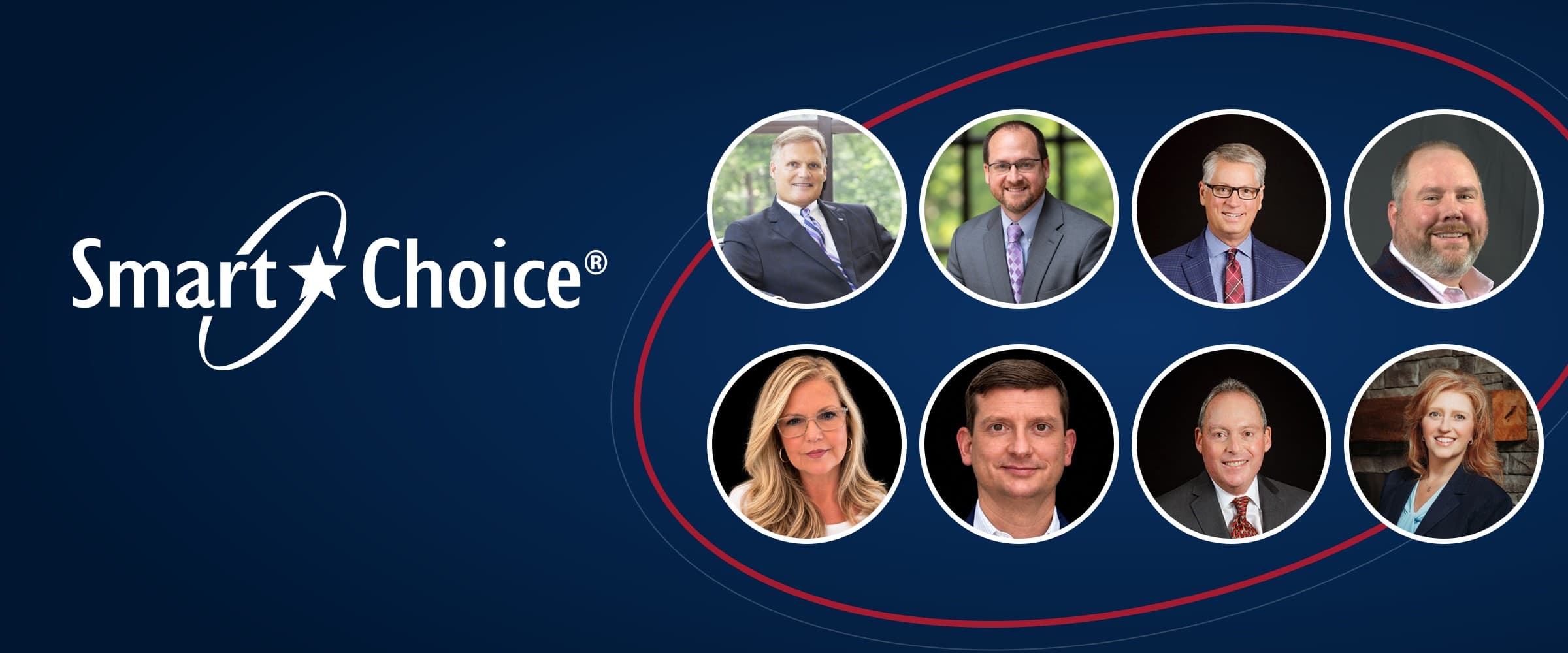 Smart Choice logo beside headshots of eight members of the Smart Choice leadership team